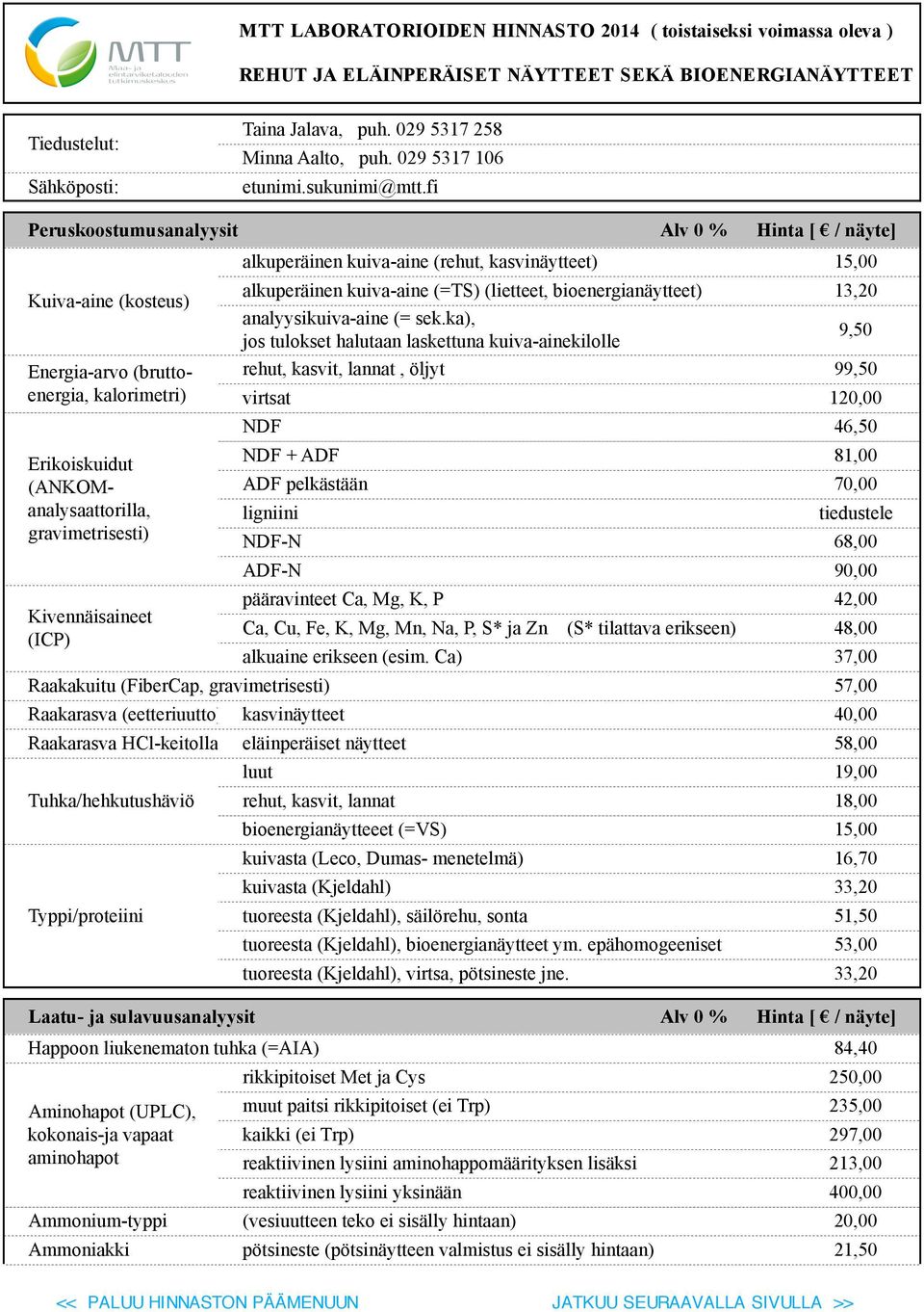 kasvinäytteet) 15,00 alkuperäinen kuiva-aine (=TS) (lietteet, bioenergianäytteet) 13,20 analyysikuiva-aine (= sek.