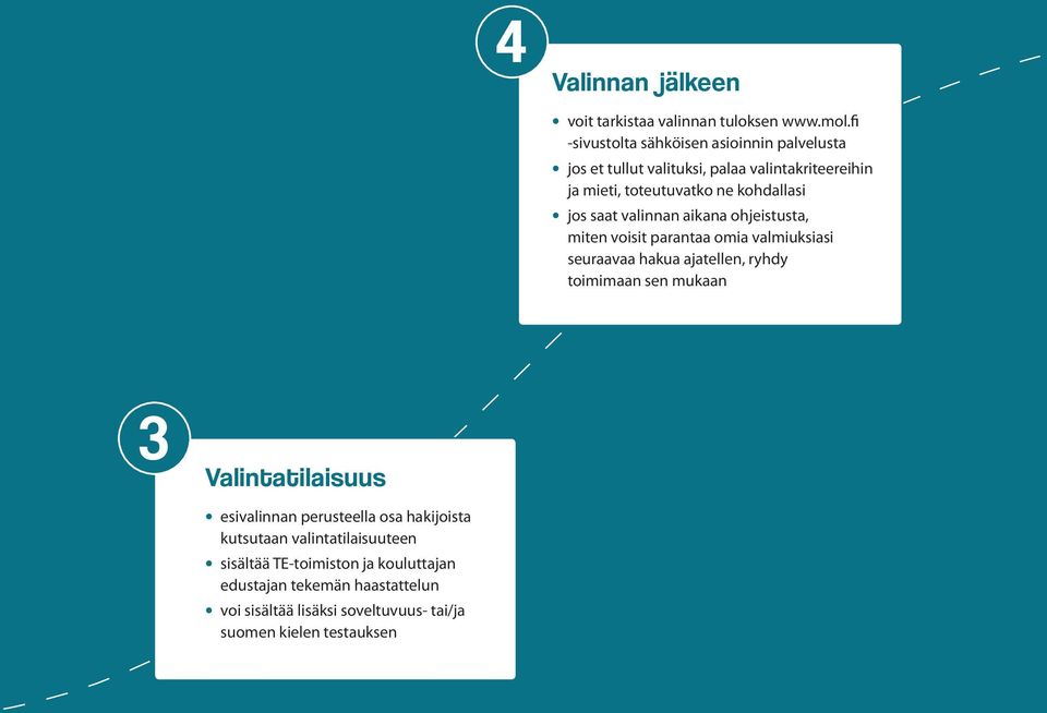 saat valinnan aikana ohjeistusta, miten voisit parantaa omia valmiuksiasi seuraavaa hakua ajatellen, ryhdy toimimaan sen mukaan 3