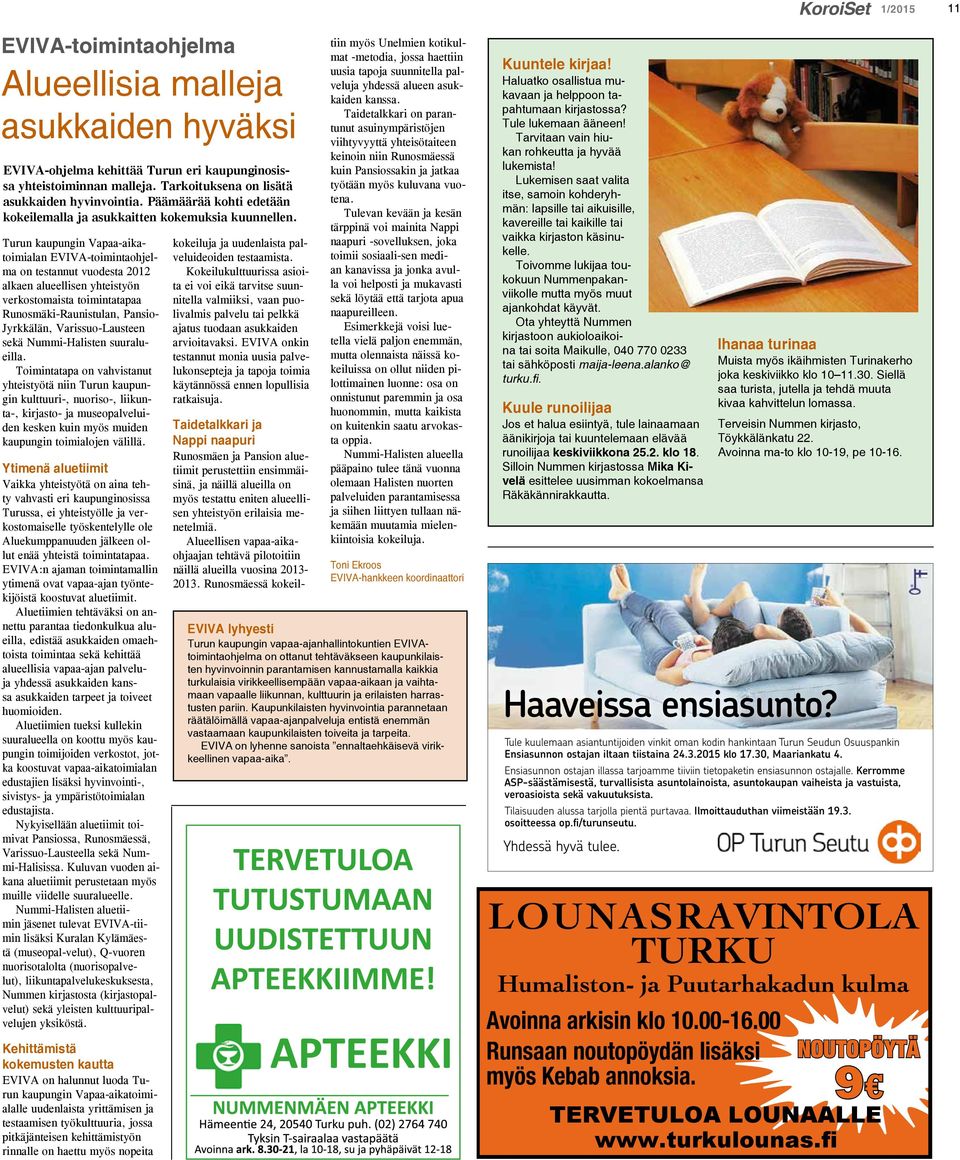 Turun kaupungin Vapaa-aikatoimialan EVIVA-toimintaohjelma on testannut vuodesta 2012 alkaen alueellisen yhteistyön verkostomaista toimintatapaa Runosmäki-Raunistulan, Pansio- Jyrkkälän,