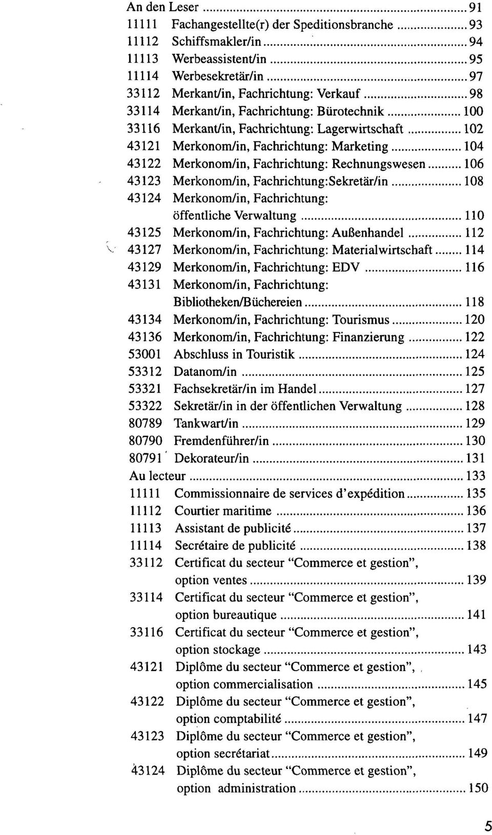 43123 Merkonom/in, Fachrichtung :Sekretär/in 108 43124 Merkonom/in, Fachrichtung: öffentliche Verwaltung 110 43125 Merkonom/in, Fachrichtung: AuBenhandel 112 43127 Merkonom/in, Fachrichtung: