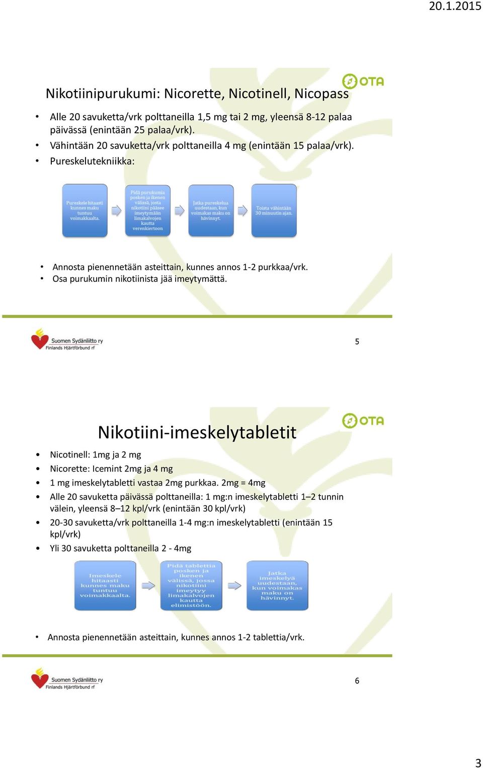 5 Nikotiini-imeskelytabletit Nicotinell: 1mg ja 2 mg Nicorette: Icemint 2mg ja 4 mg 1 mg imeskelytabletti vastaa 2mg purkkaa.