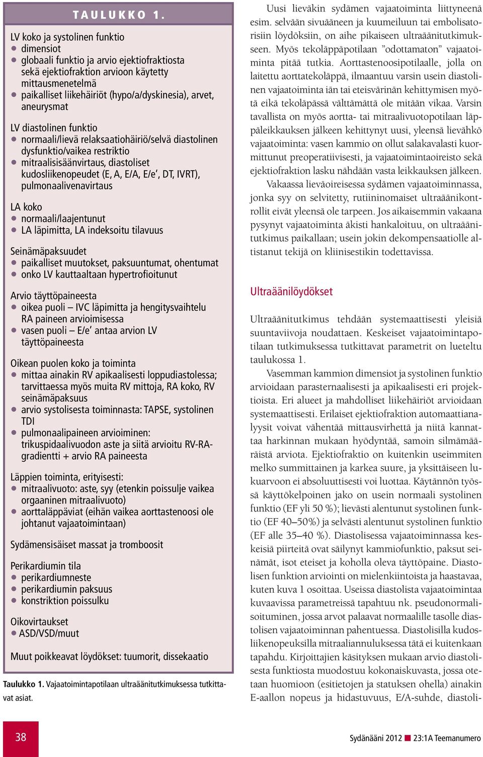 pulmonaalivenavirtaus LA koko normaali/laajentunut LA läpimitta, LA indeksoitu tilavuus Seinämäpaksuudet paikalliset muutokset, paksuuntumat, ohentumat onko LV kauttaaltaan hypertrofioitunut Arvio