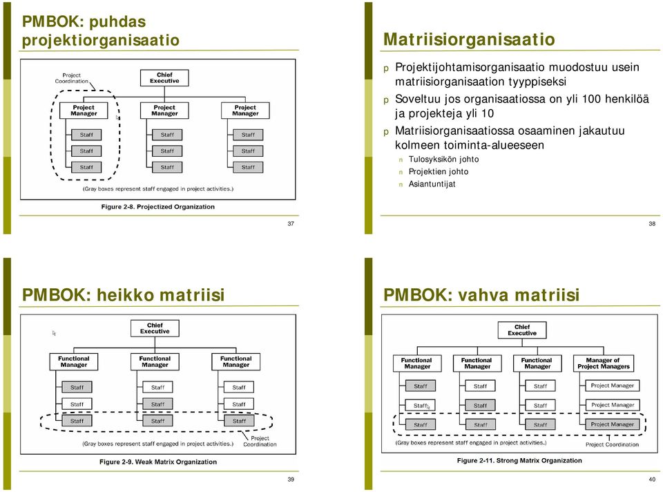 projekteja yli 10 p Matriisiorganisaatiossa osaaminen jakautuu kolmeen toiminta-alueeseen