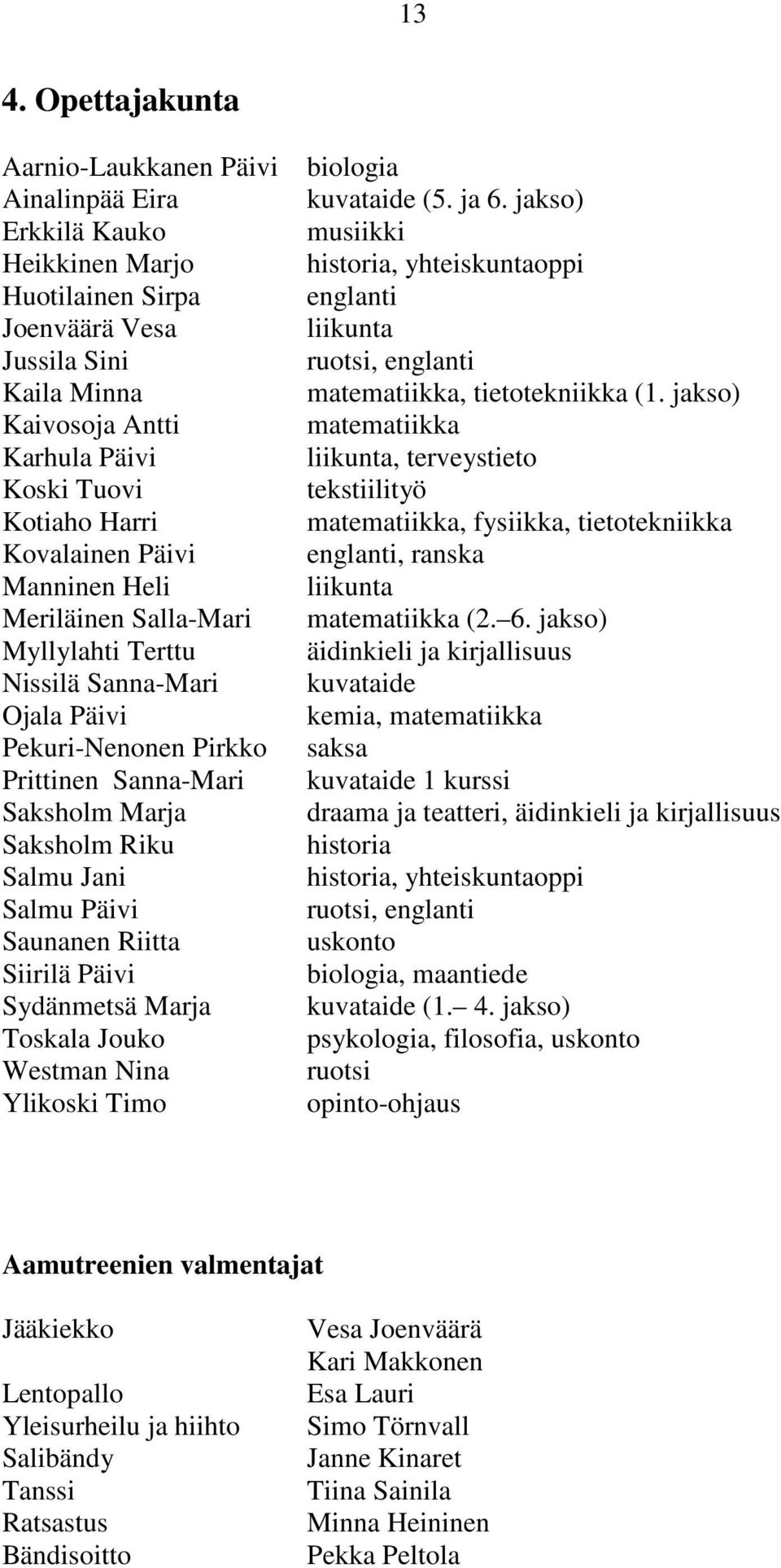 Päivi Saunanen Riitta Siirilä Päivi Sydänmetsä Marja Toskala Jouko Westman Nina Ylikoski Timo biologia kuvataide (5. ja 6.