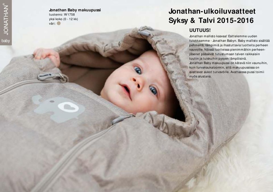 Baby mallisto sisältää pehmeitä, lämpimiä ja ihastuttavia tuotteita perheen vauvoille.