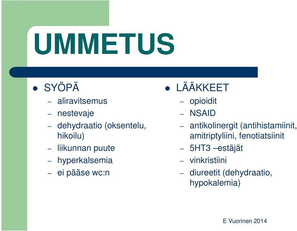 opioidit NSAID antikolinergit (antihistamiinit, amitriptyliini,