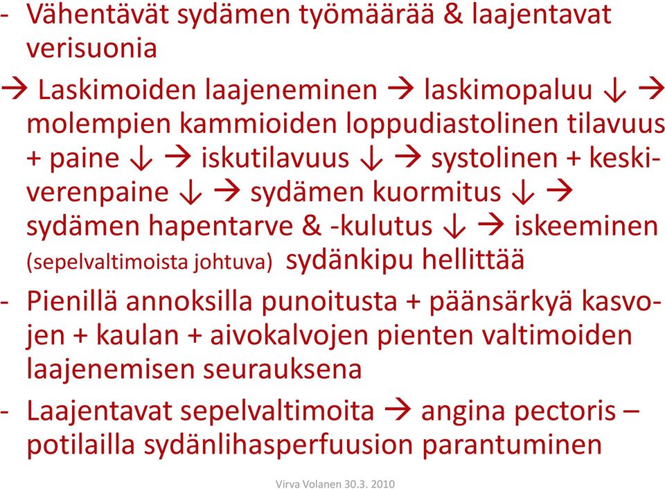 iskeeminen (sepelvaltimoista johtuva) sydänkipu hellittää - Pienillä annoksilla punoitusta + päänsärkyä kasvojen + kaulan +