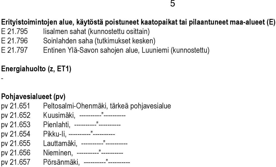 797 Entinen YläSavon sahojen alue, Luuniemi (kunnostettu) Energiahuolto (z, ET1) Pohjavesialueet (pv) pv 21.
