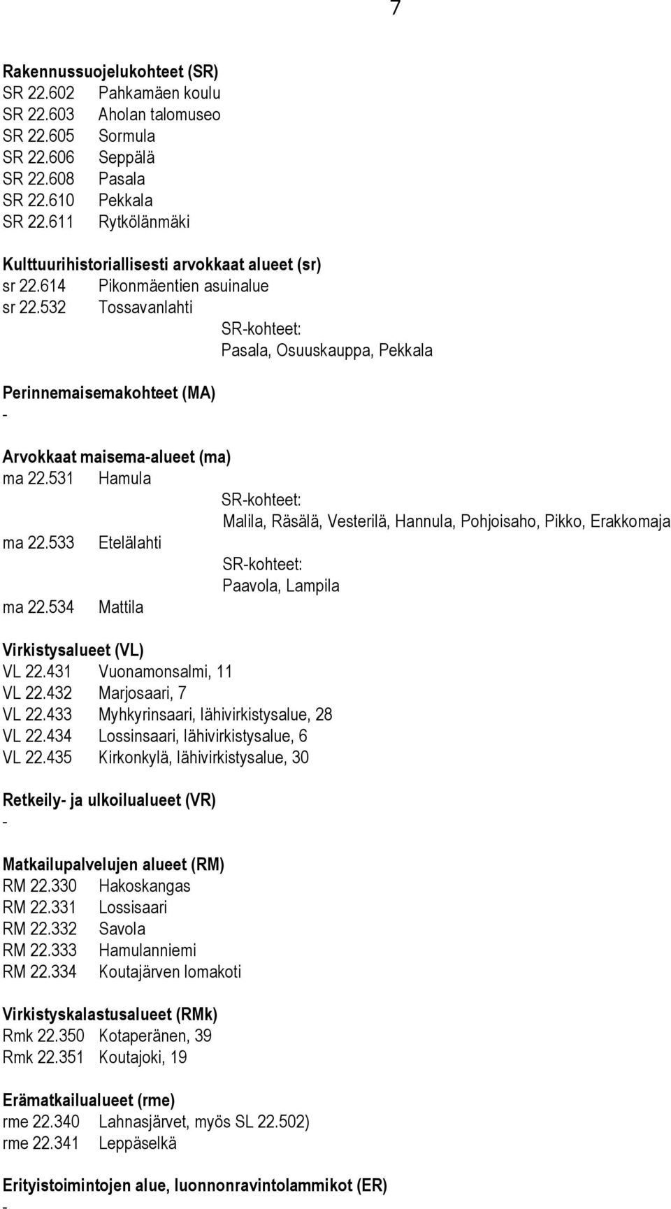 532 Tossavanlahti SRkohteet: Pasala, Osuuskauppa, Pekkala Perinnemaisemakohteet (MA) Arvokkaat maisemaalueet (ma) ma 22.