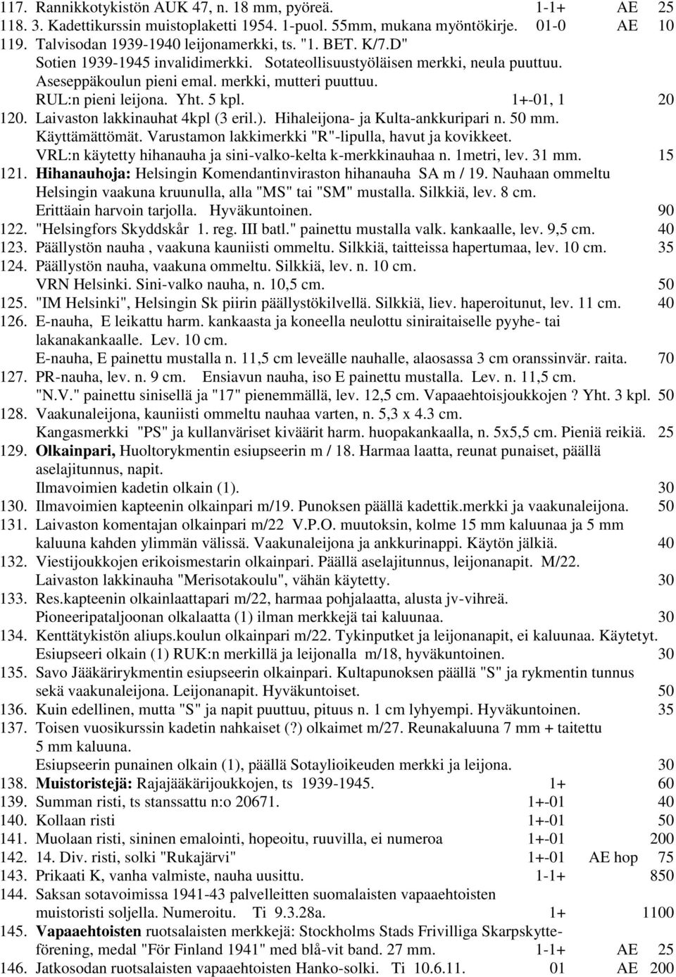 Laivaston lakkinauhat 4kpl (3 eril.). Hihaleijona- ja Kulta-ankkuripari n. 50 mm. Käyttämättömät. Varustamon lakkimerkki "R"-lipulla, havut ja kovikkeet.