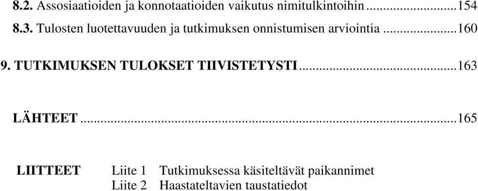 TUTKIMUKSEN TULOKSET TIIVISTETYSTI... 163 LÄHTEET.