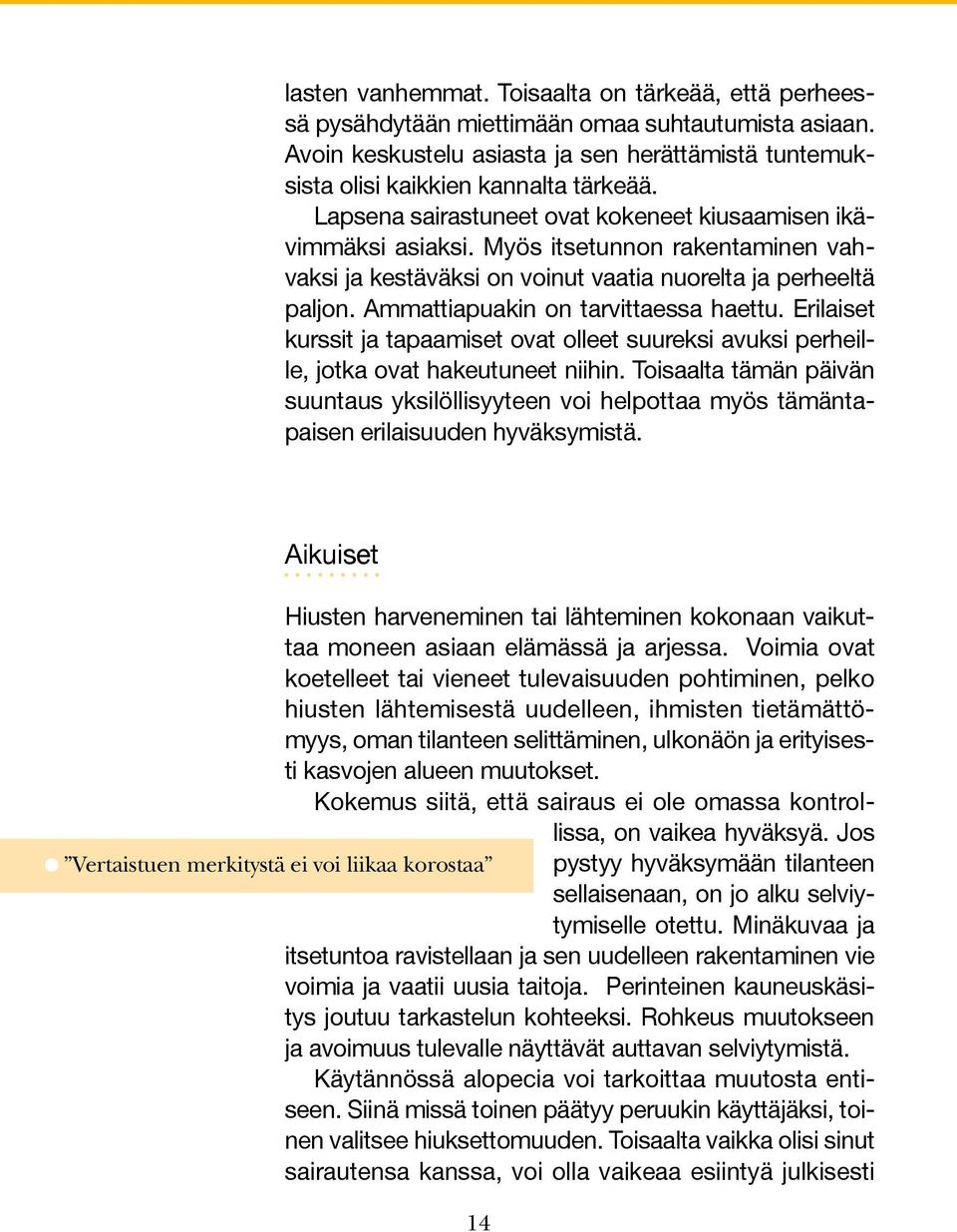 Ammattiapuakin on tarvittaessa haettu. Erilaiset kurssit ja tapaamiset ovat olleet suureksi avuksi perheille, jotka ovat hakeutuneet niihin.