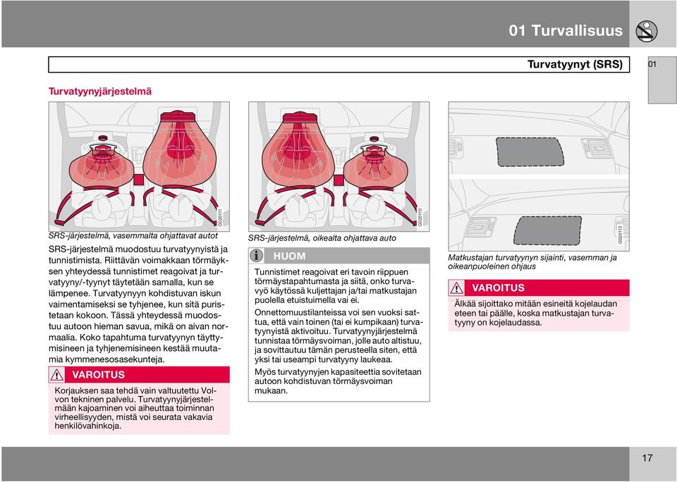 Turvatyynyyn kohdistuvan iskun vaimentamiseksi se tyhjenee, kun sitä puristetaan kokoon. Tässä yhteydessä muodostuu autoon hieman savua, mikä on aivan normaalia.