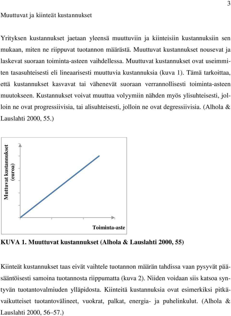 Tämä tarkoittaa, että kustannukset kasvavat tai vähenevät suoraan verrannollisesti toiminta-asteen muutokseen.