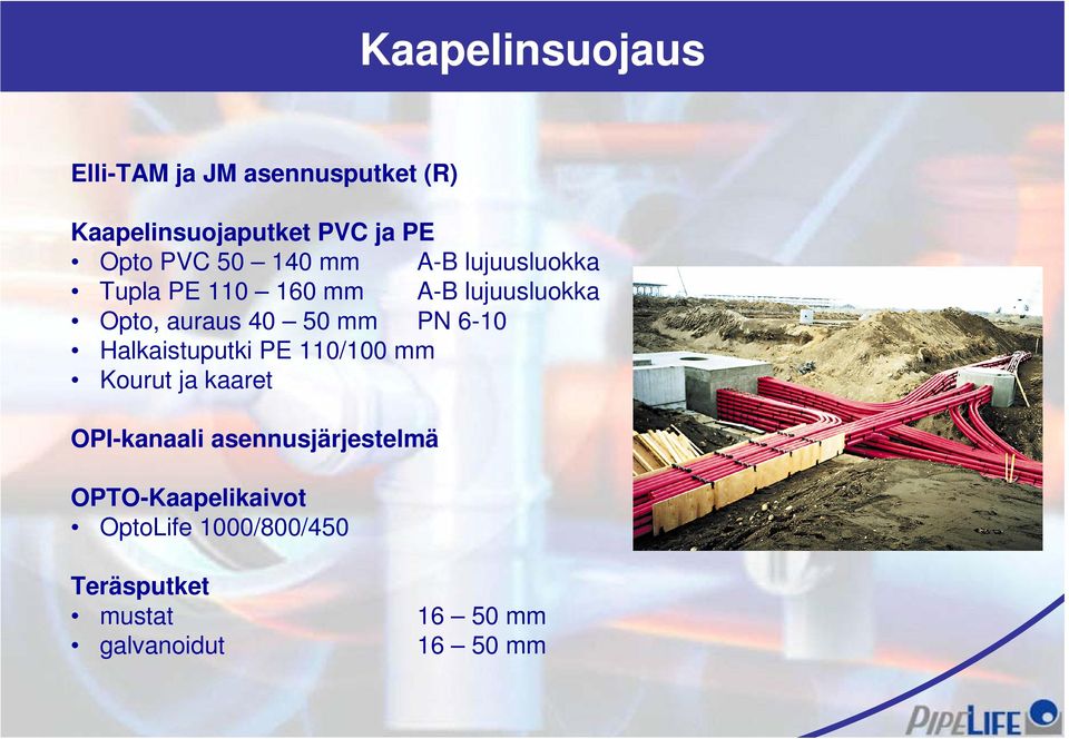 mm PN 6-10 Halkaistuputki PE 110/100 mm Kourut ja kaaret OPI-kanaali