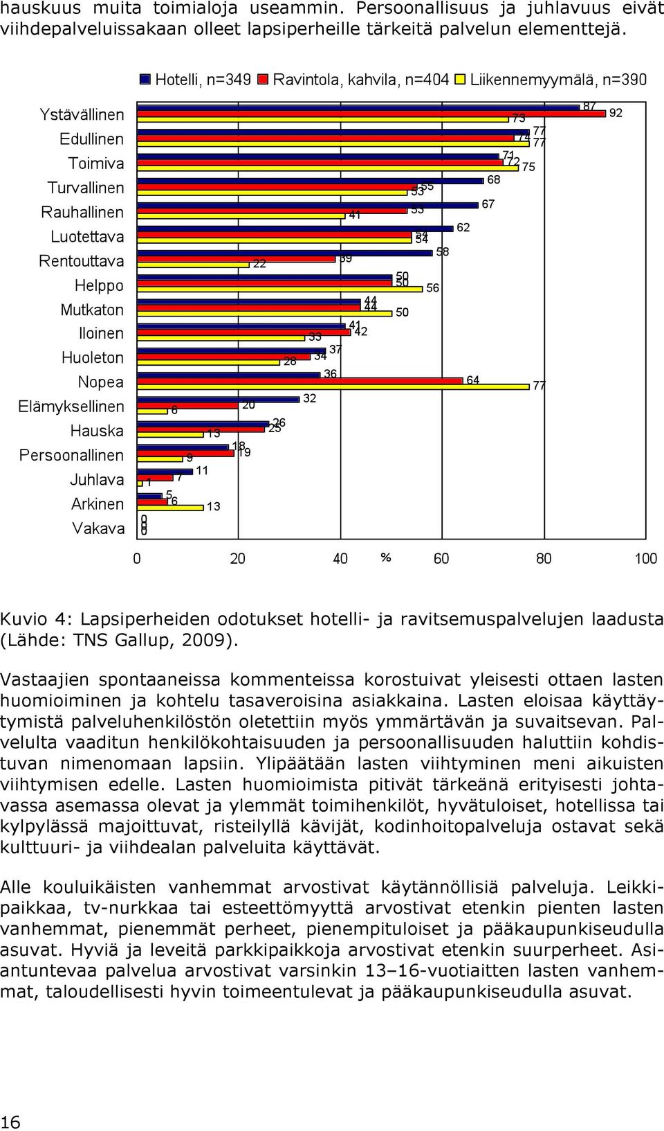 Vastaajien spontaaneissa kommenteissa korostuivat yleisesti ottaen lasten huomioiminen ja kohtelu tasaveroisina asiakkaina.