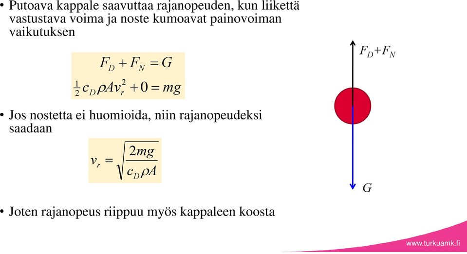G 0 mg F D +F N Jos nostetta ei huomioida, niin rajanopeudeksi