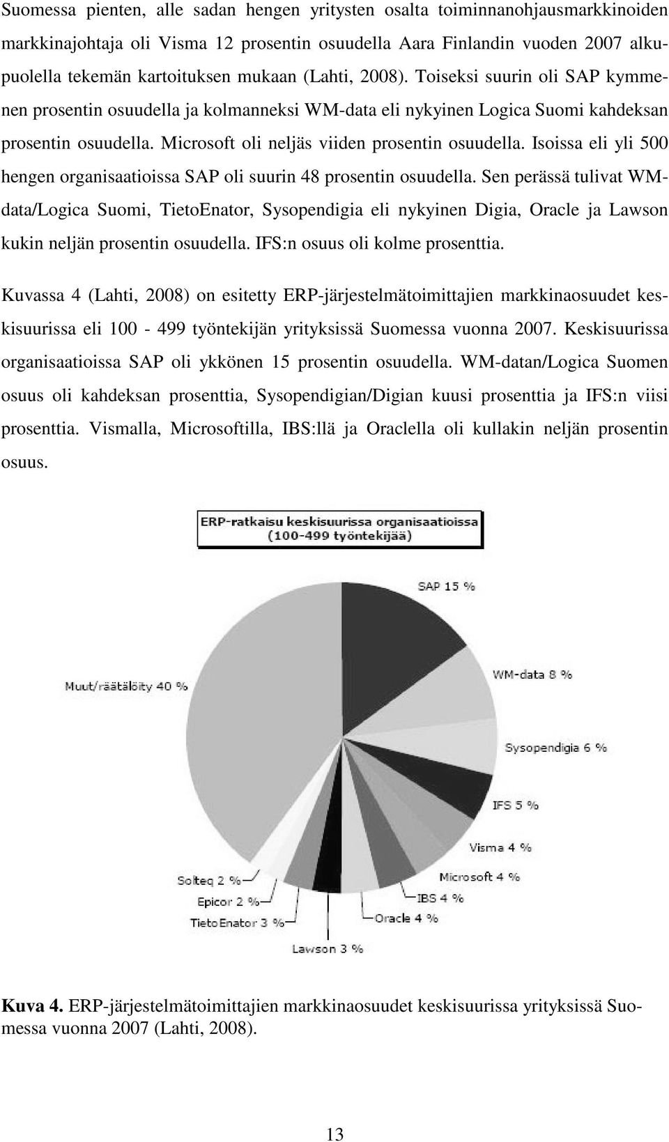 Isoissa eli yli 500 hengen organisaatioissa SAP oli suurin 48 prosentin osuudella.