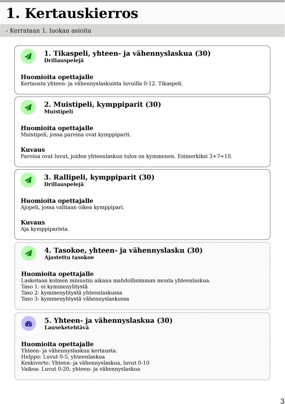 7=10. 3. Rallipeli, kymppiparit (30) Ajopeli, jossa valitaan oikea kymppipari. Aja kymppiparista. 4.