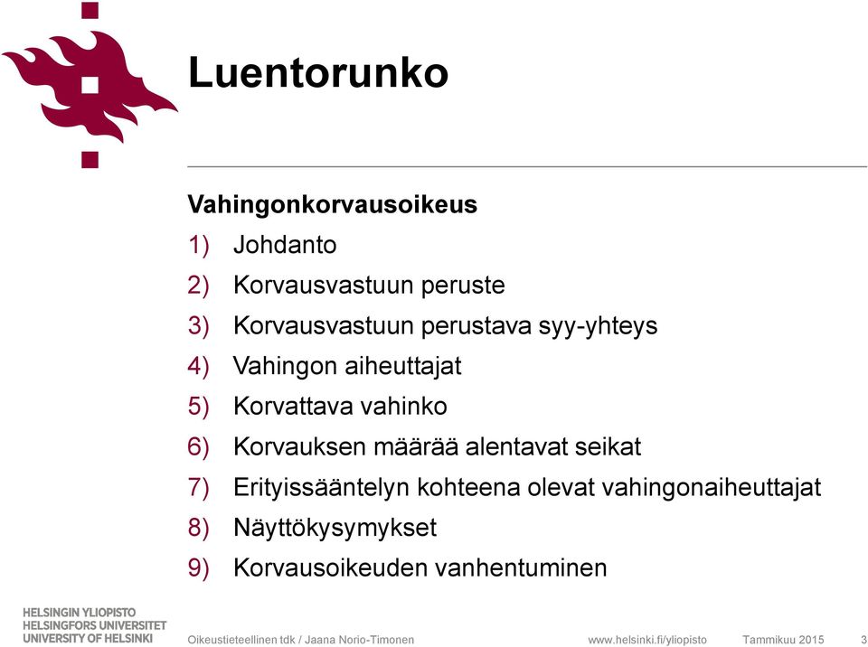 vahinko 6) Korvauksen määrää alentavat seikat 7) Erityissääntelyn kohteena