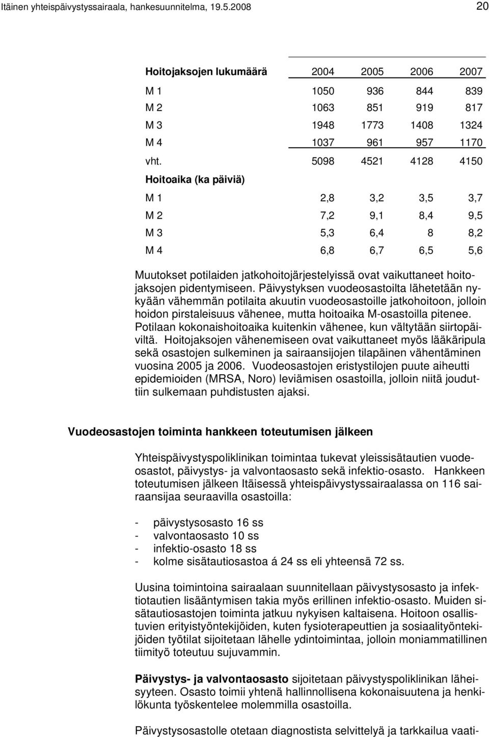 pidentymiseen. Päivystyksen vuodeosastoilta lähetetään nykyään vähemmän potilaita akuutin vuodeosastoille jatkohoitoon, jolloin hoidon pirstaleisuus vähenee, mutta hoitoaika M-osastoilla pitenee.