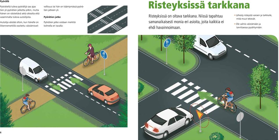 Pyörätien jatke Pyörätien jatke voidaan merkitä kolmella eri tavalla: Risteyksissä tarkkana Risteyksissä on oltava tarkkana.