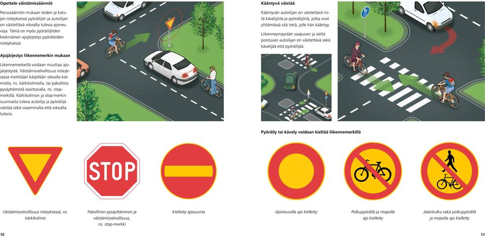 Kääntyvä väistää Kääntyvän autoilijan on väistettävä niitä kävelijöitä ja pyöräilijöitä, jotka ovat ylittämässä sitä tietä, jolle hän kääntyy.