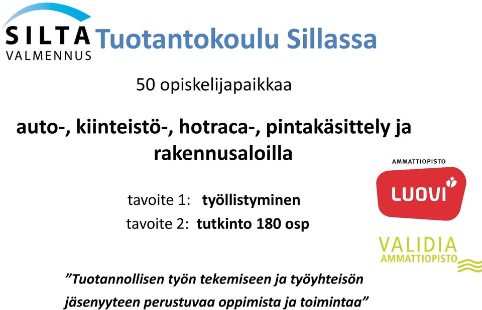 työllistyminen tavoite 2: tutkinto 180 osp Tuotannollisen työn