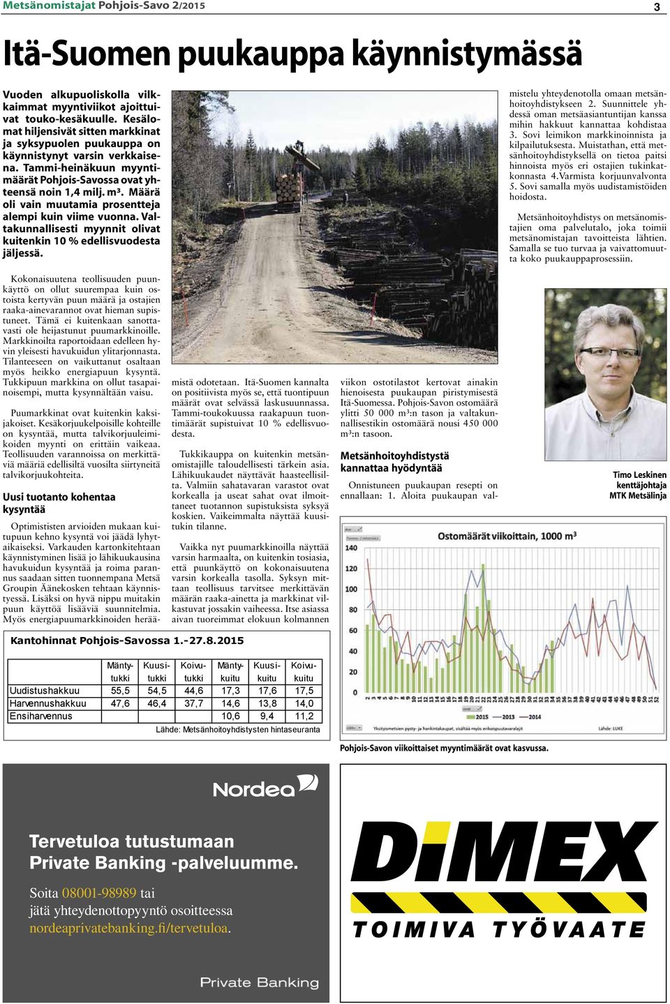Tammi-heinäkuun myyntimäärät Pohjois-Savossa ovat yhteensä noin 1,4 milj. m³. Määrä oli vain muutamia prosentteja alempi kuin viime vuonna.