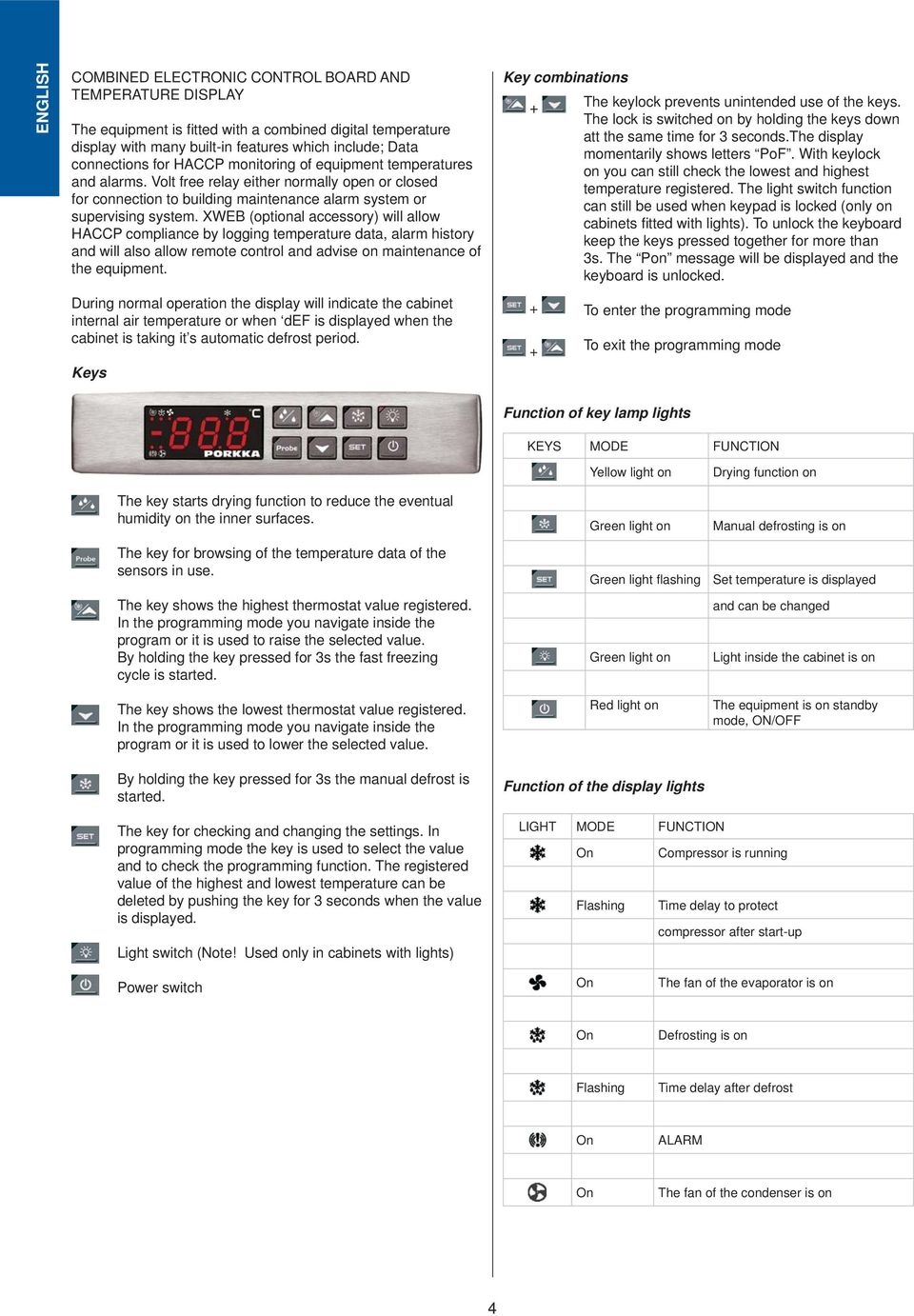 XWEB (optional accessory) will allow HACCP compliance by logging temperature data, alarm history and will also allow remote control and advise on maintenance of the equipment.