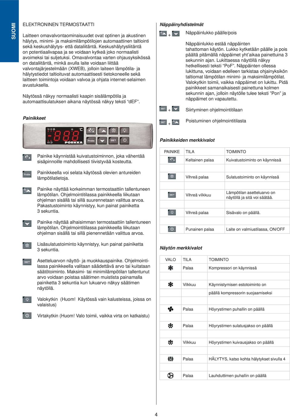 Omavalvontaa varten ohjausyksikössä on dataliitäntä, minkä avulla laite voidaan liittää valvontajärjestelmään (XWEB), jolloin laiteen lämpötila- ja hälytystiedot taltioituvat automaattisesti