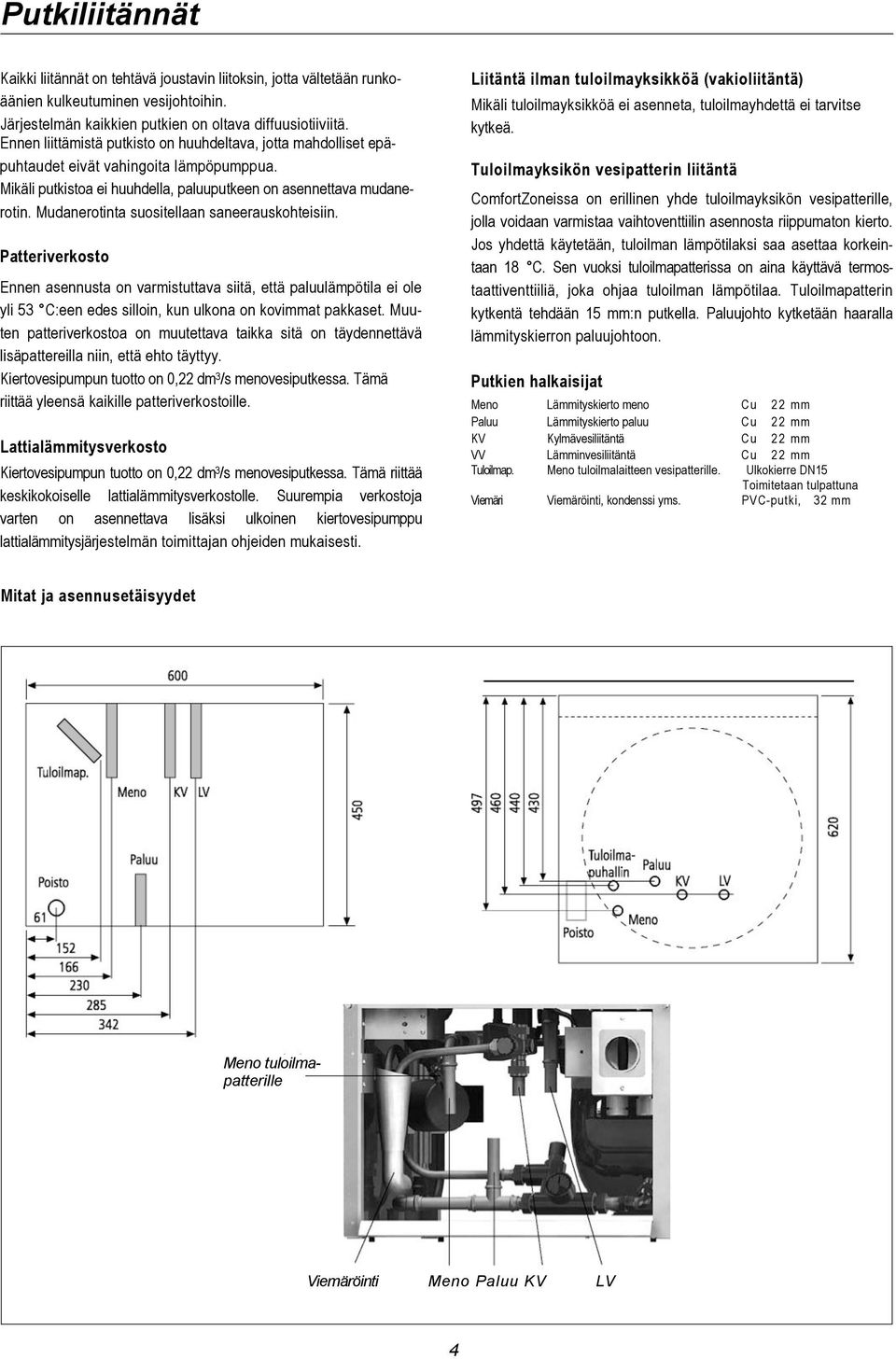 Mudanerotinta suositellaan saneerauskohteisiin. Patteriverkosto Ennen asennusta on varmistuttava siitä, että paluulämpötila ei ole yli 53 C:een edes silloin, kun ulkona on kovimmat pakkaset.