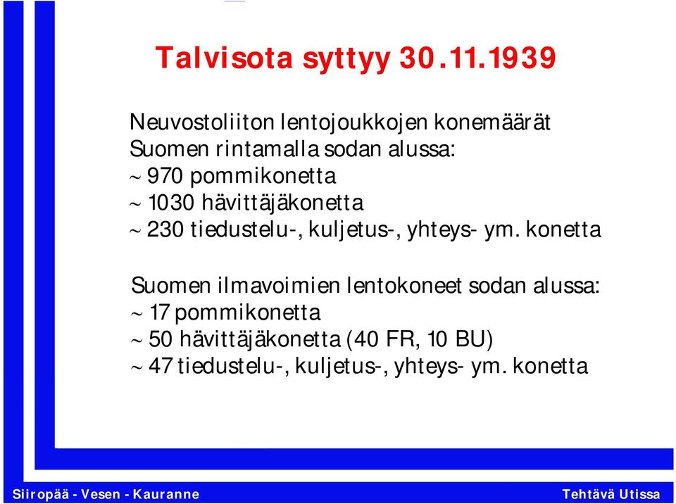 pommikonetta 1030 hävittäjäkonetta 230 tiedustelu-, kuljetus-, yhteys- ym.