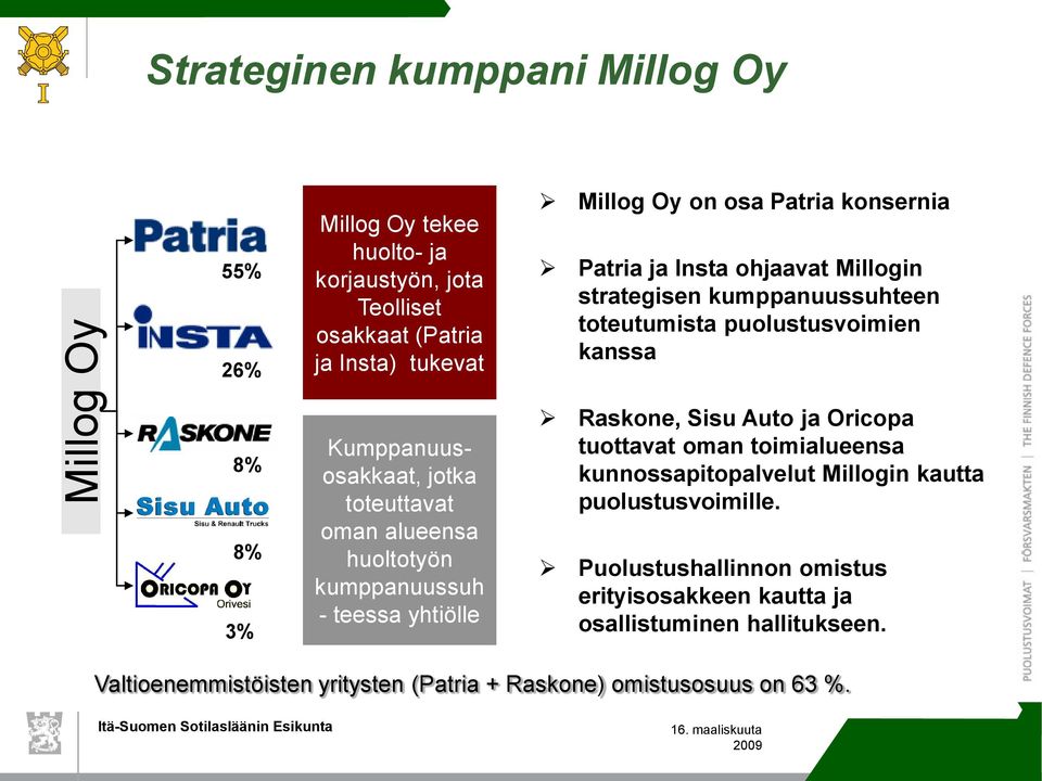 toteuttavat oman alueensa huoltotyön kumppanuussuh - teessa yhtiölle Raskone, Sisu Auto ja Oricopa tuottavat oman toimialueensa kunnossapitopalvelut Millogin
