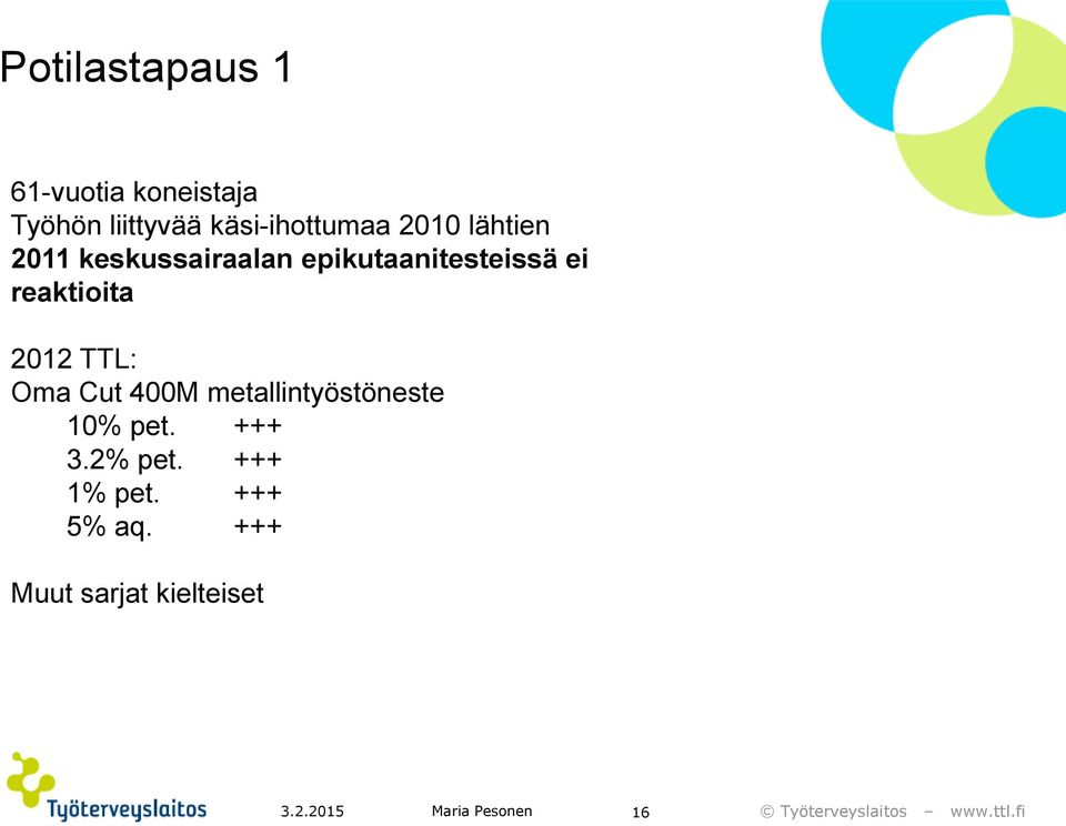 2012 TTL: Oma Cut 400M metallintyöstöneste 10% pet. +++ 3.2% pet.