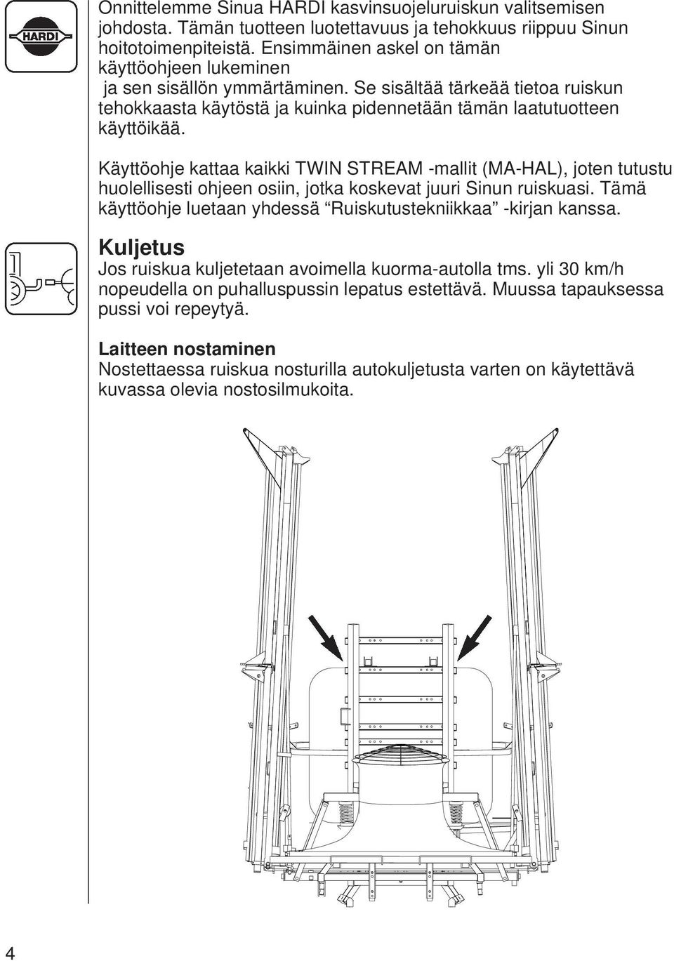 Käyttöohje kattaa kaikki TWIN STREAM -mallit (MA-HAL), joten tutustu huolellisesti ohjeen osiin, jotka koskevat juuri Sinun ruiskuasi.