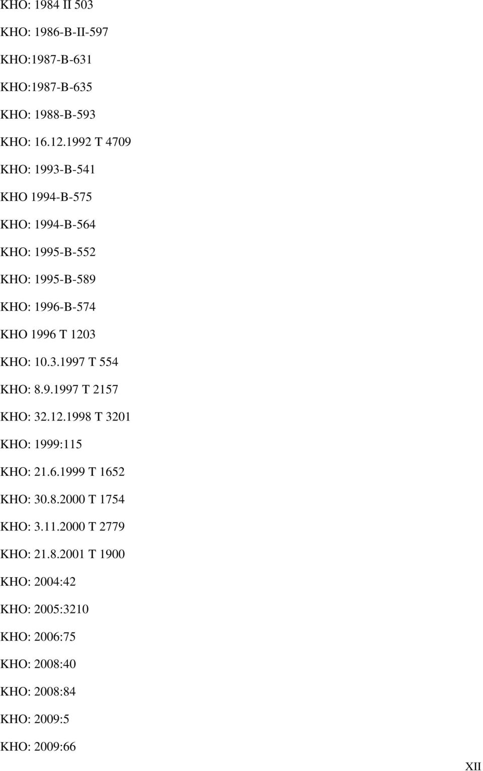 1203 KHO: 10.3.1997 T 554 KHO: 8.9.1997 T 2157 KHO: 32.12.1998 T 3201 KHO: 1999:115 KHO: 21.6.1999 T 1652 KHO: 30.8.2000 T 1754 KHO: 3.