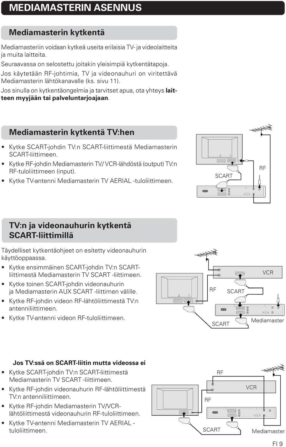 Jos sinulla on kytkentäongelmia ja tarvitset apua, ota yhteys laitteen myyjään tai palveluntarjoajaan.