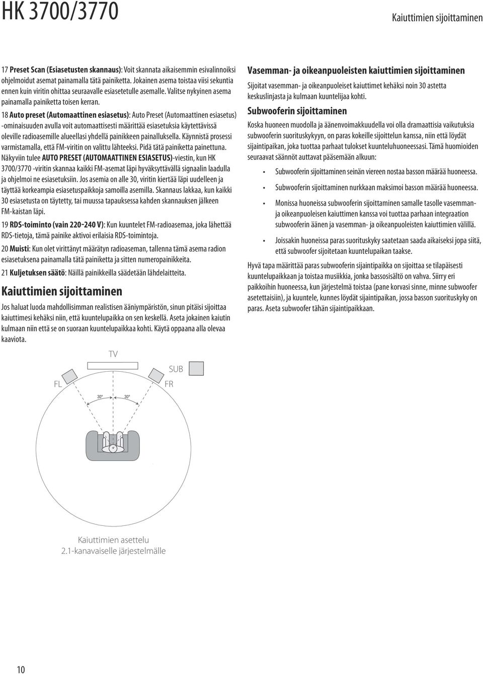 18 Auto preset (Automaattinen esiasetus): Auto Preset (Automaattinen esiasetus) -ominaisuuden avulla voit automaattisesti määrittää esiasetuksia käytettävissä oleville radioasemille alueellasi