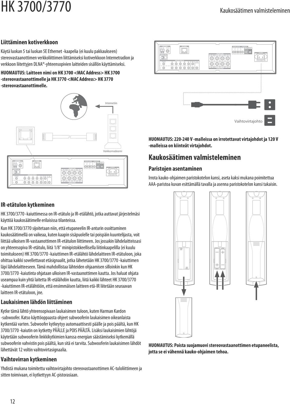 HUOMAUTUS: Laitteen nimi on HK 3700 <MAC Address> HK 3700 -stereovastaanottimelle ja HK 3770 <MAC Address> HK 3770 -stereovastaanottimelle.