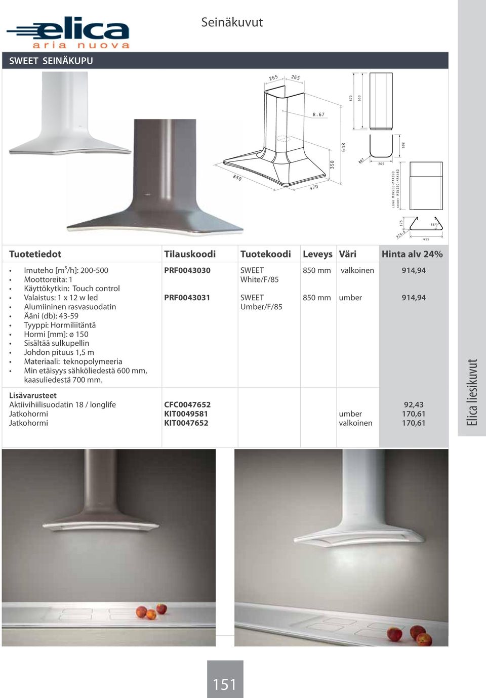 etäisyys sähköliedestä 600 mm, kaasuliedestä 700 mm.