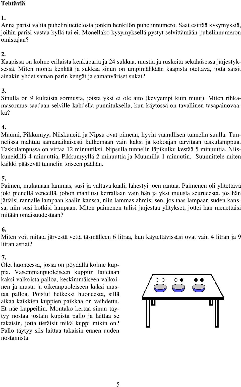 Miten monta kenkää ja sukkaa sinun on umpimähkään kaapista otettava, jotta saisit ainakin yhdet saman parin kengät ja samanväriset sukat?