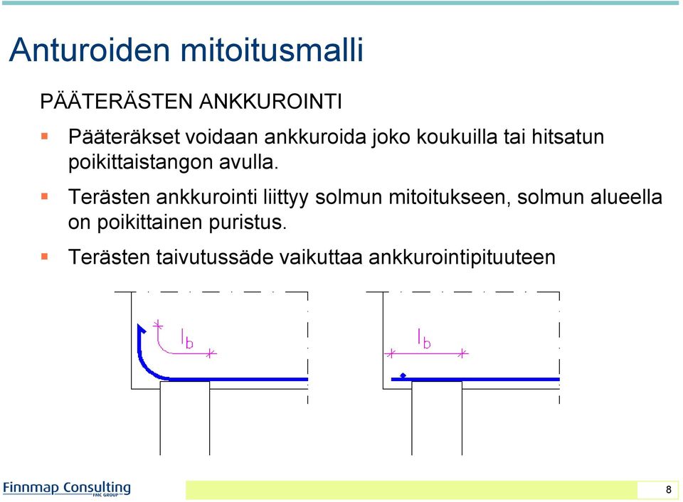 Terästen ankkurointi liittyy solmun mitoitukseen, solmun alueella on