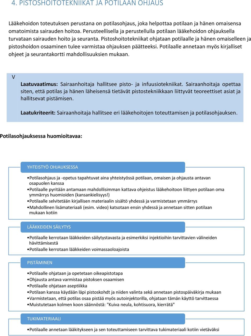 Pistoshoitotekniikat ohjataan potilaalle ja hänen omaiselleen ja pistoshoidon osaaminen tulee varmistaa ohjauksen päätteeksi.