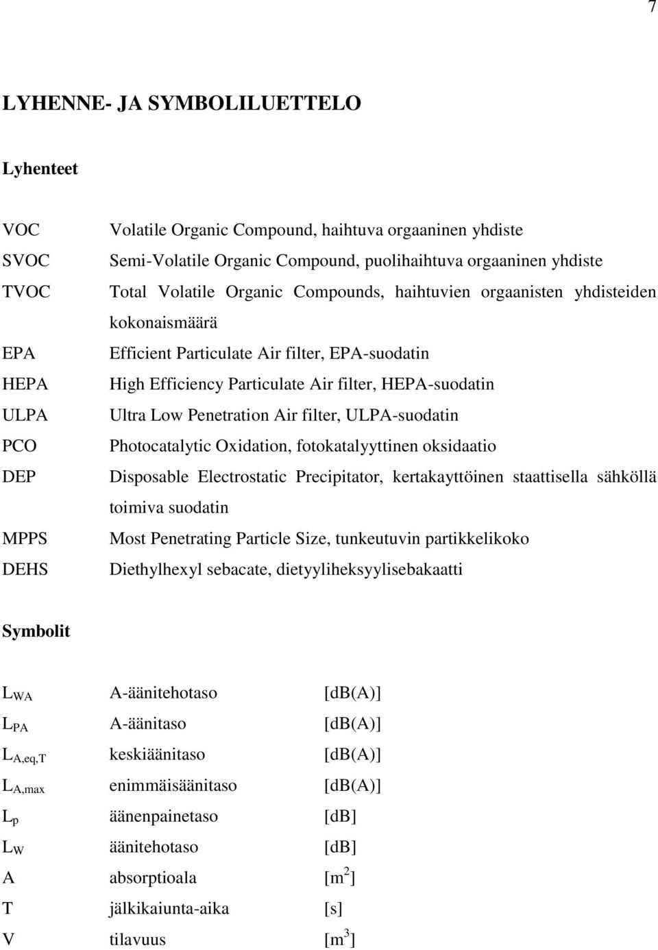 Low Penetration Air filter, ULPA-suodatin Photocatalytic Oxidation, fotokatalyyttinen oksidaatio Disposable Electrostatic Precipitator, kertakayttöinen staattisella sähköllä toimiva suodatin Most