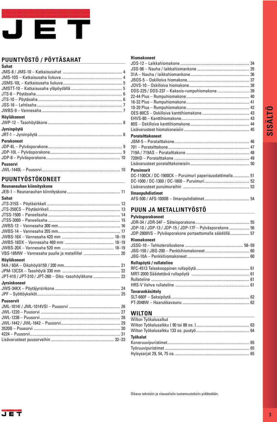 .. 9 JDP-8 Pylväsporakone... 10 Puusorvi JWL-1440L Puusorvi... 10 KONEET Reunanauhan kiinnityskone JEB-1 Reunanauhan kiinnityskone... 11 Sahat JTS-315S Pöytäsirkkeli... 12 JTS-250CS Pöytäsirkkeli.