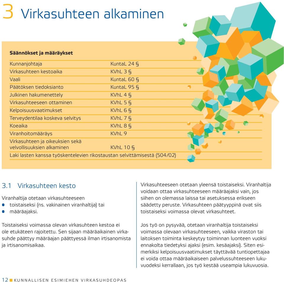 lasten kanssa työskentelevien rikostaustan selvittämisestä (504/02) 3.1 Virkasuhteen kesto Viranhaltija otetaan virkasuhteeseen toistaiseksi (ns. vakinainen viranhaltija) tai määräajaksi.