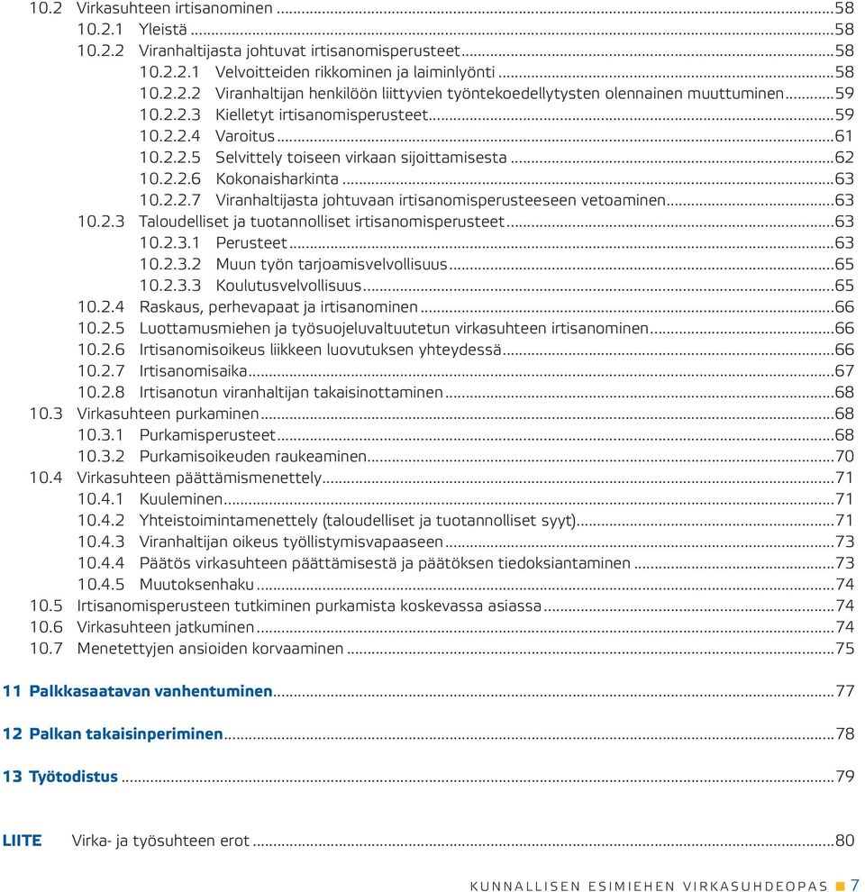 ..63 10.2.3 Taloudelliset ja tuotannolliset irtisanomisperusteet...63 10.2.3.1 Perusteet...63 10.2.3.2 Muun työn tarjoamisvelvollisuus...65 10.2.3.3 Koulutusvelvollisuus...65 10.2.4 Raskaus, perhevapaat ja irtisanominen.