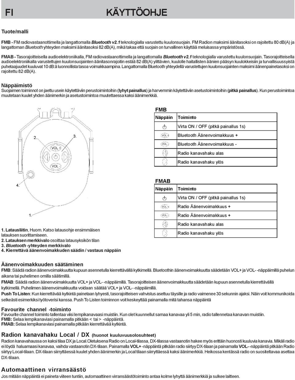 FMAB - Tasorajoitteisella audioelektroniikalla, FM radiovastaanottimella ja langattomalla Bluetooth v2.1 teknologialla varustettu kuulonsuojain.