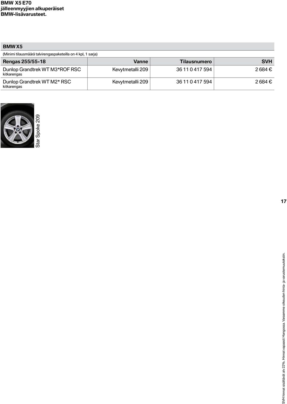 Dunlop Grandtrek WT M3*ROF RSC kitkarengas Dunlop Grandtrek WT M2* RSC kitkarengas Kevytmetalli 209 36 11 0 417